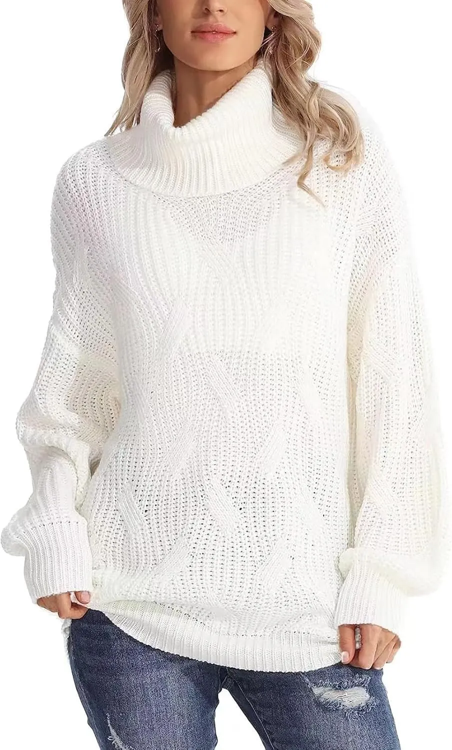 Women's Turtleneck Oversized Sweaters Knit Loose Oversized Pullover Sweater Top
