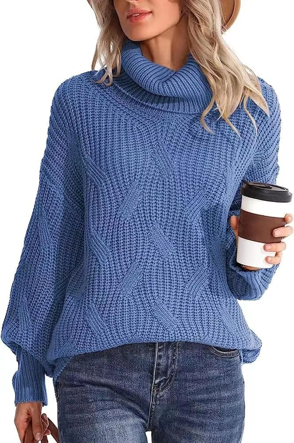 Women's Turtleneck Oversized Sweaters Knit Loose Oversized Pullover Sweater Top