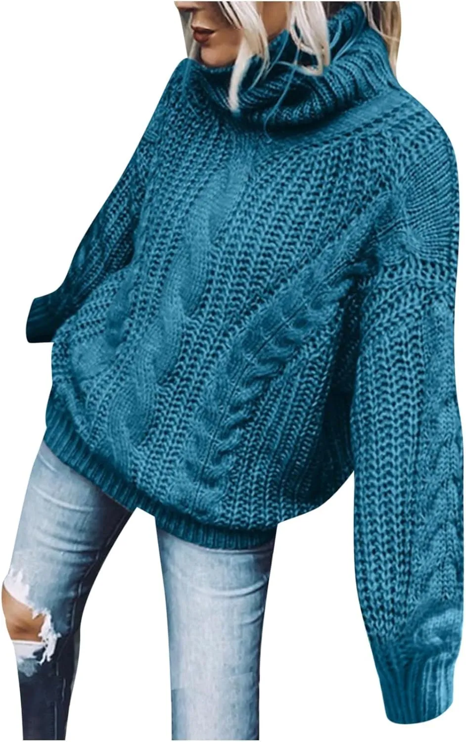 Womens Turtleneck Sweaters Casual Long Sleeve Oversized Knit Cable Chunky Sweaters Pullover Loose Tops Fall Outfits