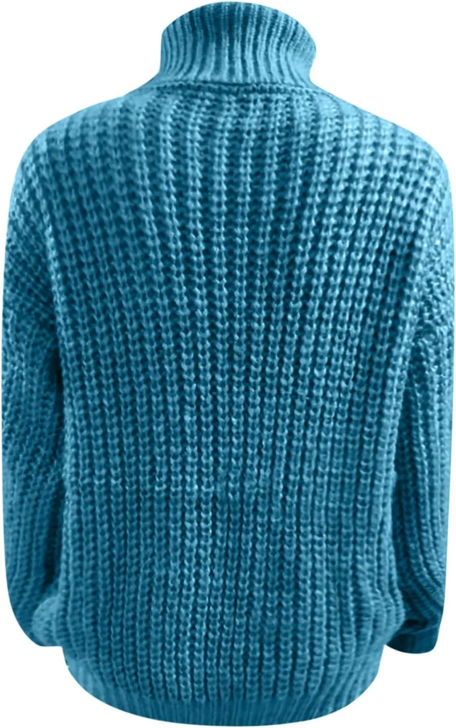 Womens Turtleneck Sweaters Casual Long Sleeve Oversized Knit Cable Chunky Sweaters Pullover Loose Tops Fall Outfits