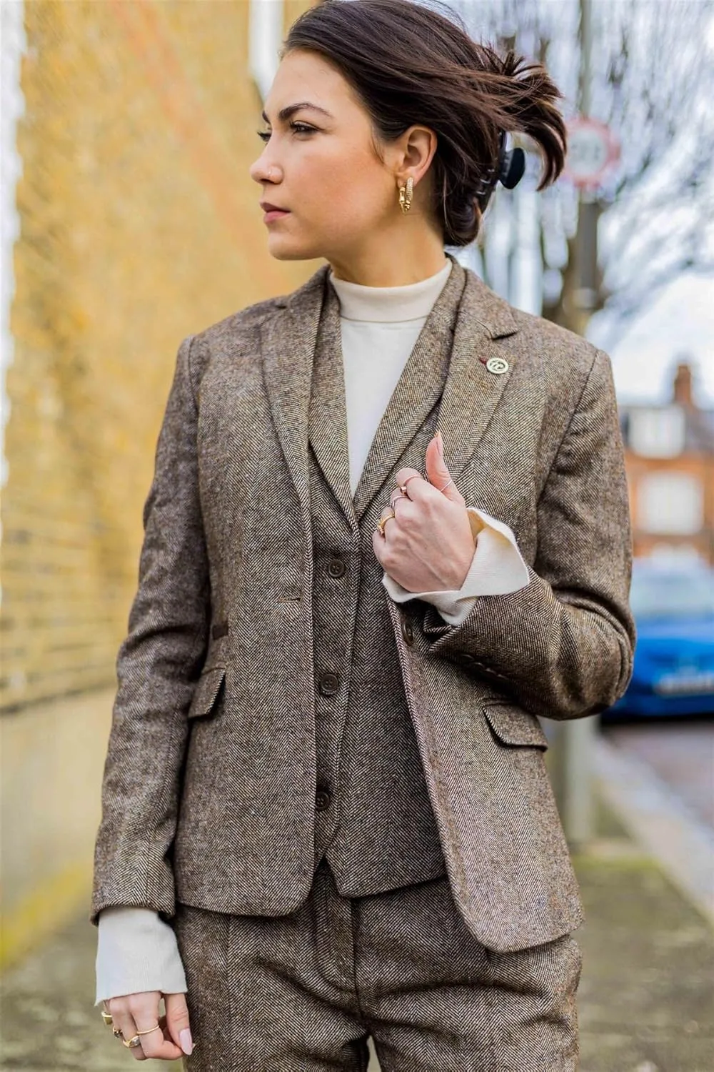 Womens Tweed Trousers 1920s Vintage Blinders Tan Brown Herringbone Tailored Fit