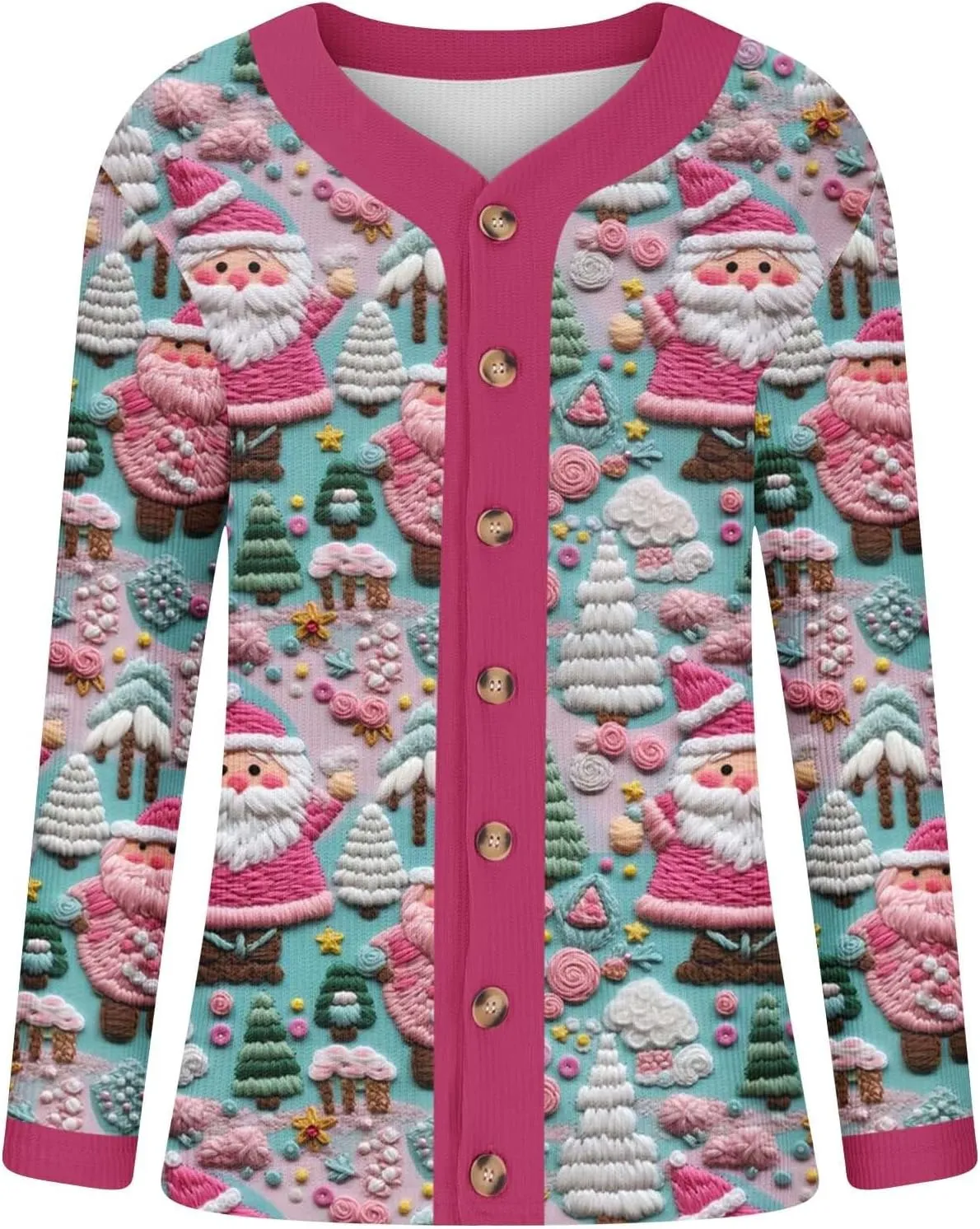 Women's Ugly Christmas Sweater Fall Winter Cute Xmas Open Front Button Down Sweater Cardigans Knitted Coat Outwear