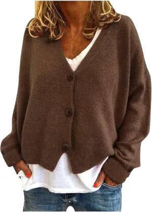 Women's V Neck Button Cardigans Long Sleeve Cable Knit Sweaters Lightweight Jackets Fall Fashion Outerwear Coat