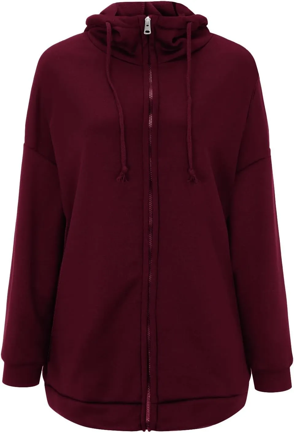 Women's Warm Hooded Coat Plus Size Zipper Fleece Sweatshirt Winter Solid Long Sleeve Baggy Mid-Length Jacket Pocket