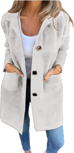 Women's Winter Coats Single Breasted Jacket Open Front Lapel Collar Cardigan Wool Blend Overcoat Solid Color Trendy Outwear