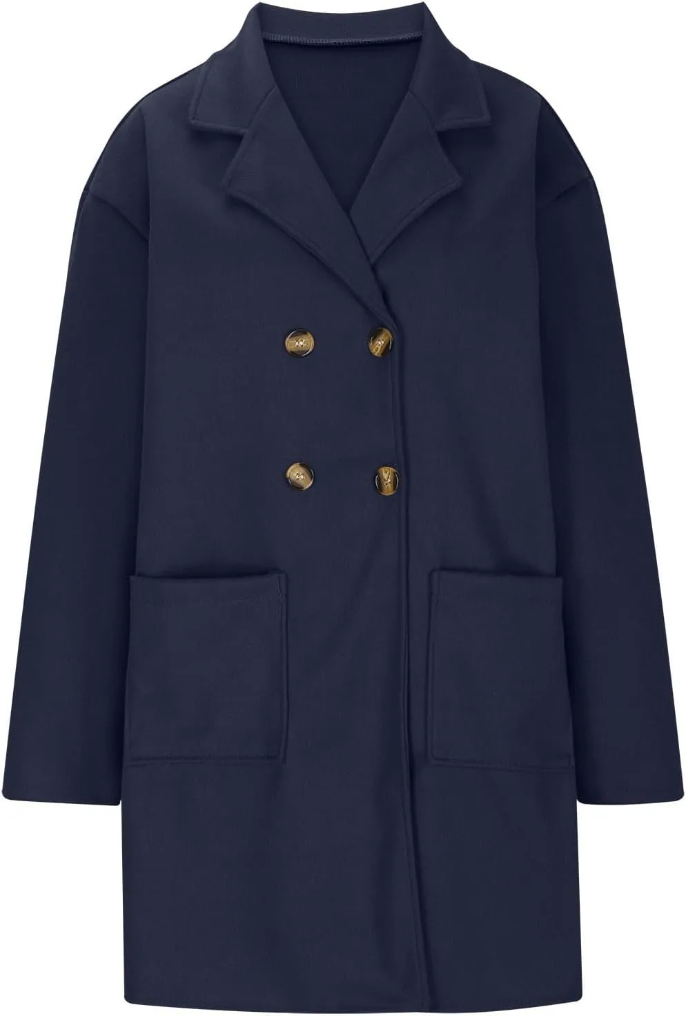 Womens Winter Pea Coat Casual Notch Lapel Single-Breasted Wool Blend Knee Length Trench Coat Jackets with Pockets