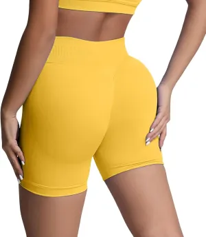 Womens Yoga Shorts Seamless Stretchy Scrunch Butt Lifting Shorts Yoga Pants Quick Drying High Waist Casual Workout Gym Shorts Golf Shorts,Yellow,M