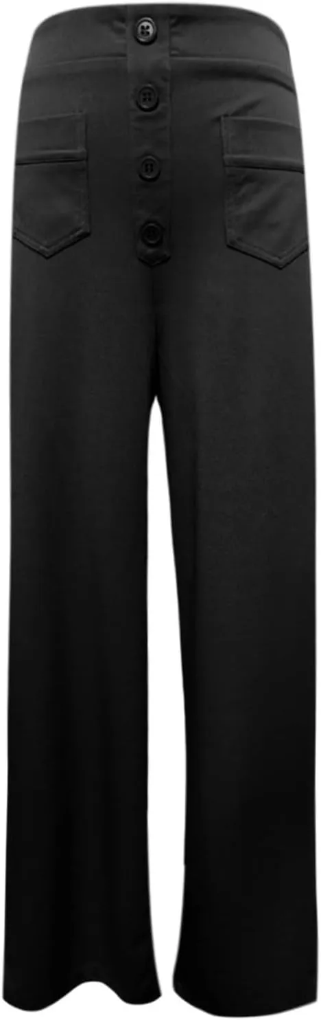 Work Pants for Women Fashion Straight Leg Loose Fit High Waisted Trousers Button Down Casual Comfort Pants with Pockets