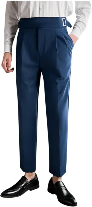 Xiaojmake Mens Italian Style Pants Fold Pleated Tailored Dress Dressy Pants Ankle Length Work Office Business Trouser Slacks