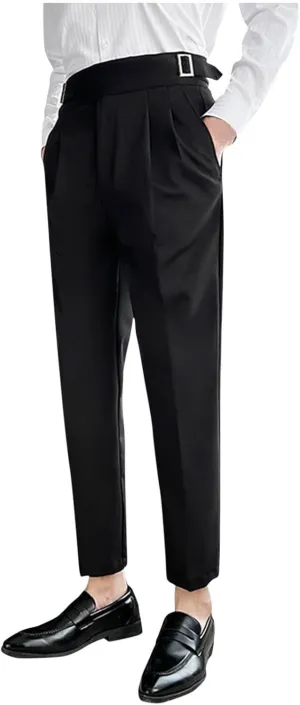 Xiaojmake Mens Italian Style Pants Fold Pleated Tailored Dress Dressy Pants Ankle Length Work Office Business Trouser Slacks
