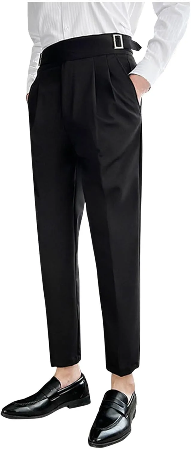 Xiaojmake Mens Italian Style Pants Fold Pleated Tailored Dress Dressy Pants Ankle Length Work Office Business Trouser Slacks