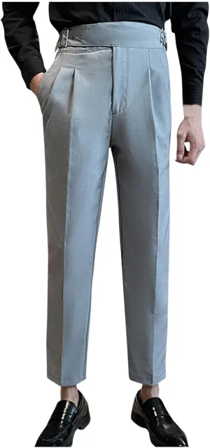 Xiaojmake Mens Italian Style Pants Fold Pleated Tailored Dress Dressy Pants Ankle Length Work Office Business Trouser Slacks