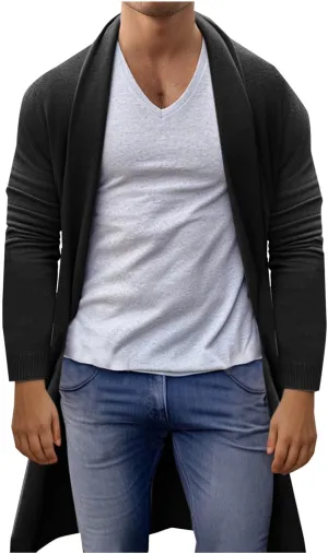 XUNRYAN Men's Open Front Cardigan Knit Ribbed Sweater Jacket Shawl Collar Cardigans Loose Fit Chunky Sweater Coat Pockets