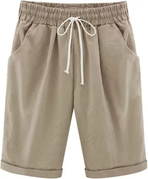 XUNRYAN Women's Bermuda Shorts Linen Cotton Long Shorts Shorts Athletic Yoga Workout Lounge Shorts Pockets Cargo Pants
