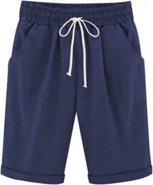 XUNRYAN Women's Bermuda Shorts Linen Cotton Long Shorts Shorts Athletic Yoga Workout Lounge Shorts Pockets Cargo Pants