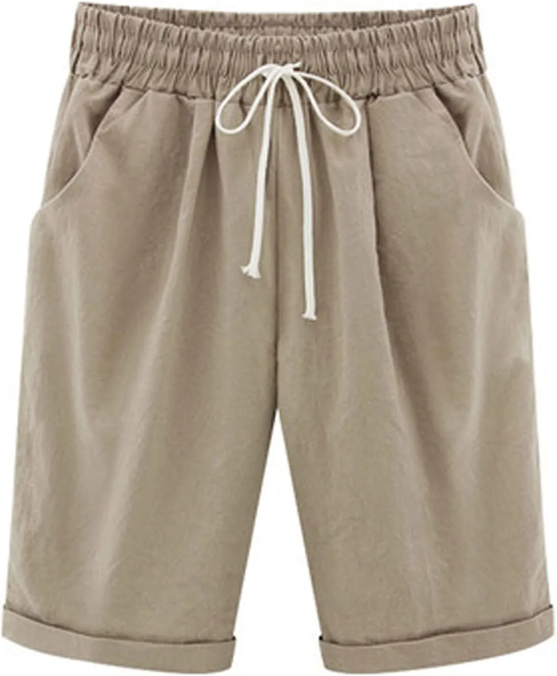 XUNRYAN Women's Bermuda Shorts Linen Cotton Long Shorts Shorts Athletic Yoga Workout Lounge Shorts Pockets Cargo Pants