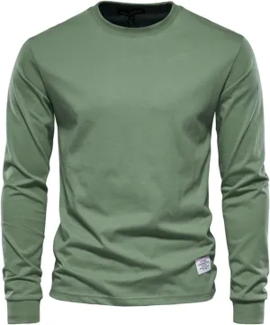 Ymosrh Men's Fashion Long Sleeve Shirts Casual Solid Tee Shirts Crew Neck Gym Workout Muscle Tees, M-3XL