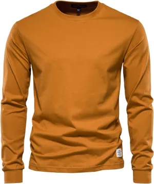 Ymosrh Men's Fashion Long Sleeve Shirts Casual Solid Tee Shirts Crew Neck Gym Workout Muscle Tees, M-3XL