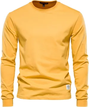Ymosrh Men's Fashion Long Sleeve Shirts Casual Solid Tee Shirts Crew Neck Gym Workout Muscle Tees, M-3XL