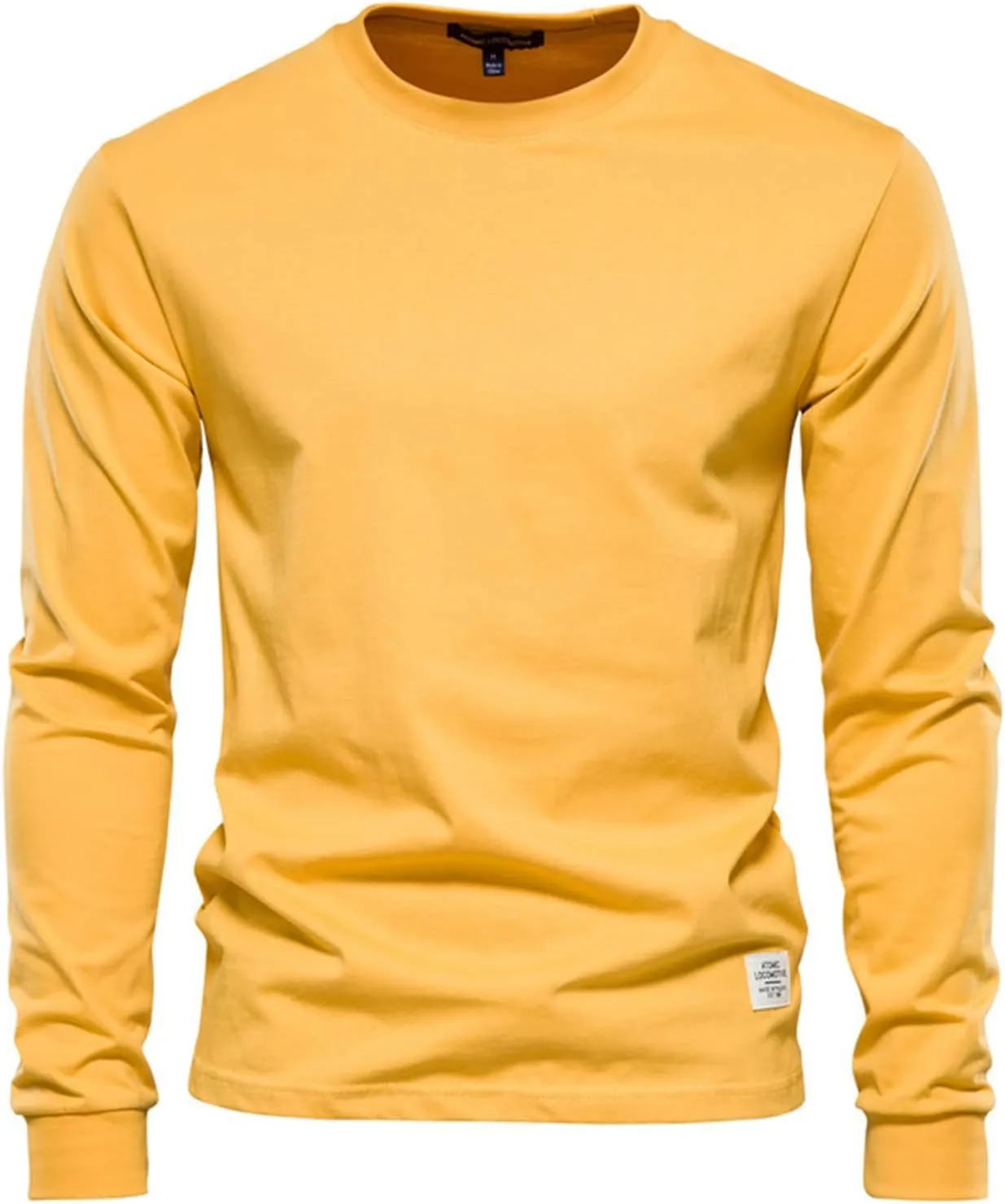 Ymosrh Men's Fashion Long Sleeve Shirts Casual Solid Tee Shirts Crew Neck Gym Workout Muscle Tees, M-3XL