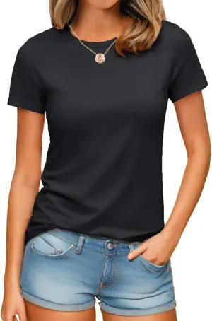 YUCOLEN Women's Cotton Short Sleeve Shirts UPF 50  Soft Breathable Crew Neck T-Shirts Basic Tops