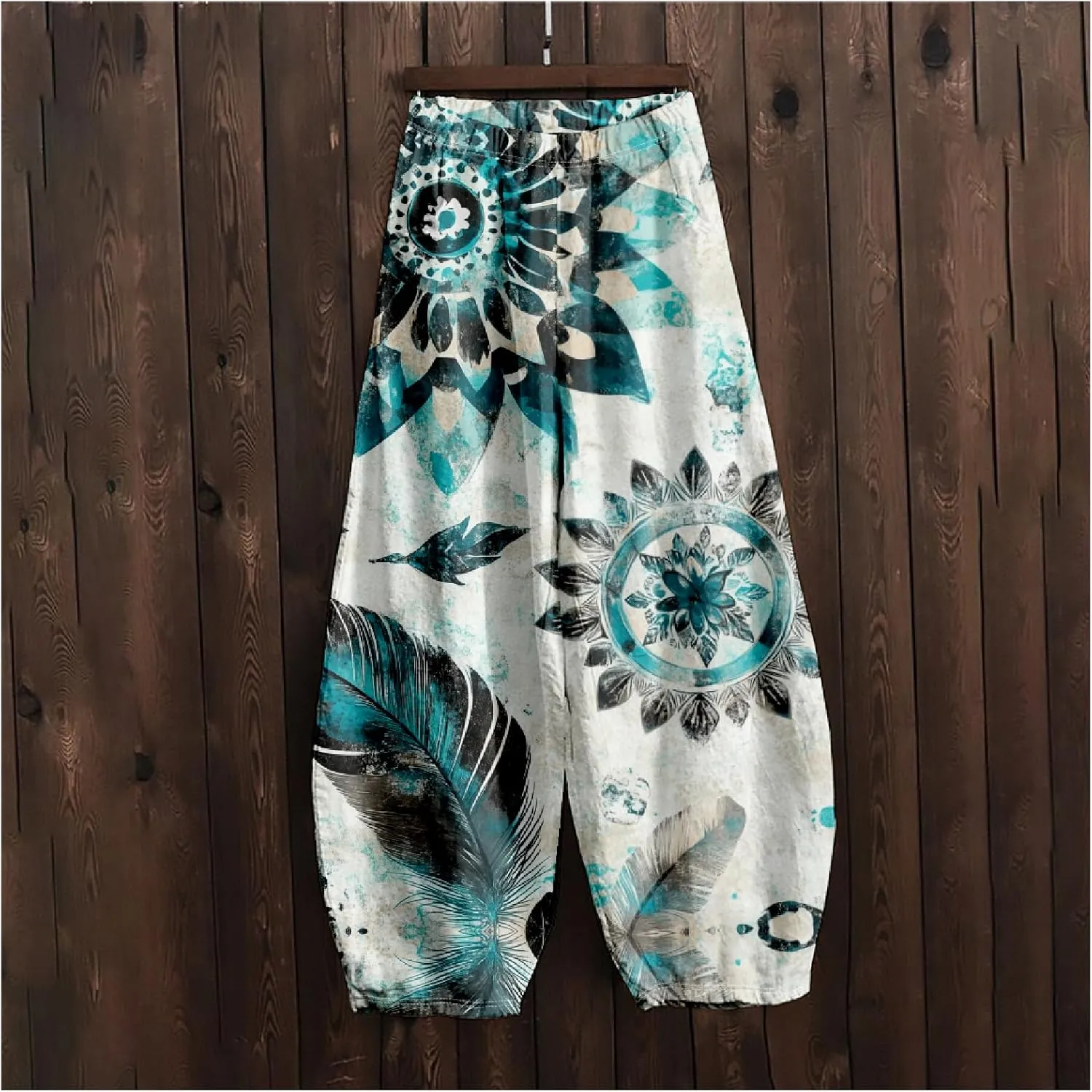 ZOCAVIA Cotton Linen Pants for Women Summer Causal Baggy Wide Leg Pants Waist Elastic Relax Fit Lantern Trouser with Pockets